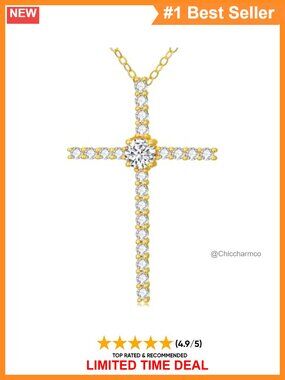 14k Gold 0.49 Cttw Lab Grown Diamond Cross Necklace 18"